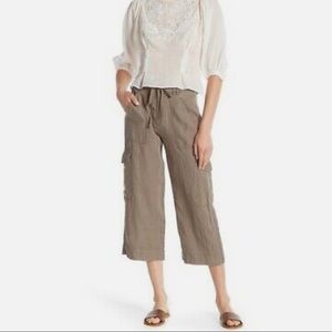 Joie Womens Flaminia Linen Crop Pants in Fatigue Green Size 8 $188